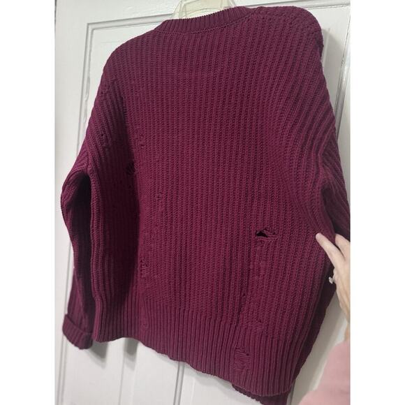 NWT Dsquared2 Ripped Distressed Magenta Wool Sweater Size XS (S-M) Runs BIG - Picture 8 of 13